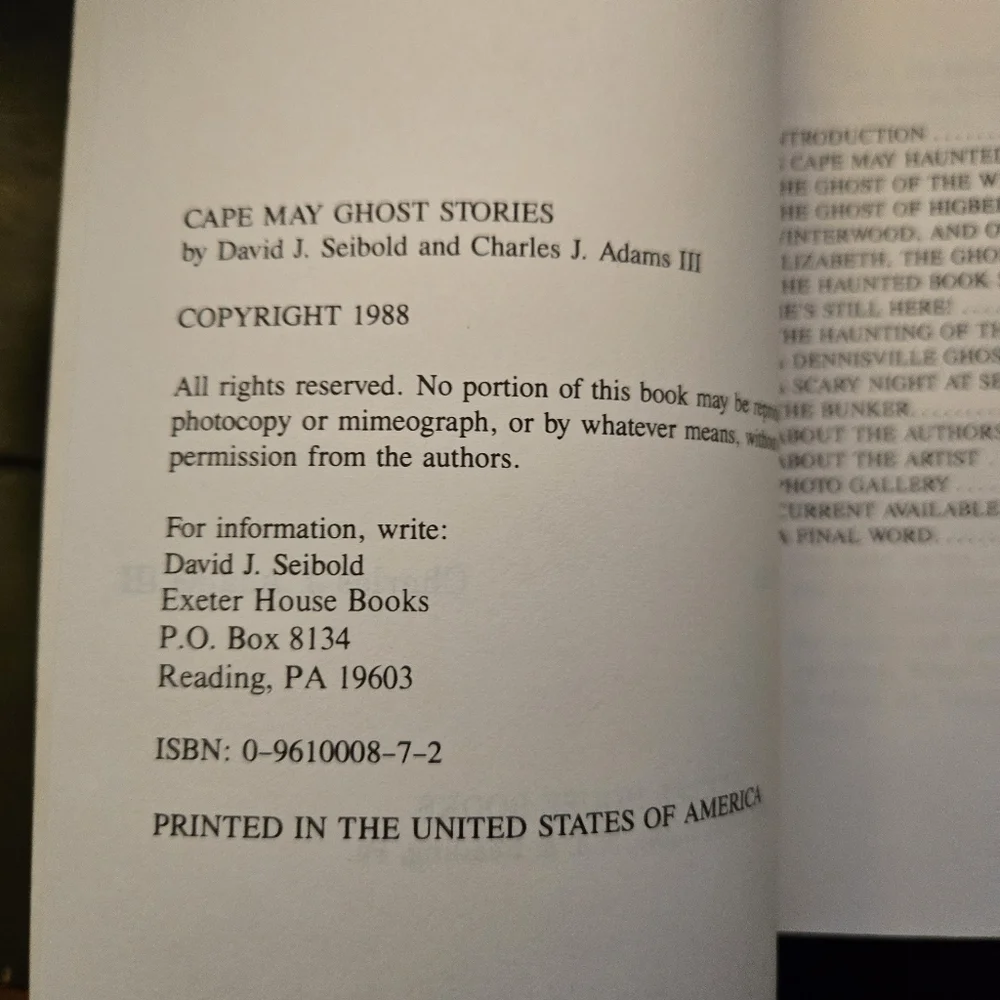 Cape May Ghost Stories David J Seibold Charles J Adams 1988 Exeter House PB